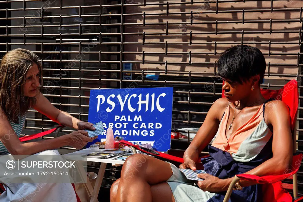 United States, New York City, Manhattan, fortune teller in a street of Greenwich Village