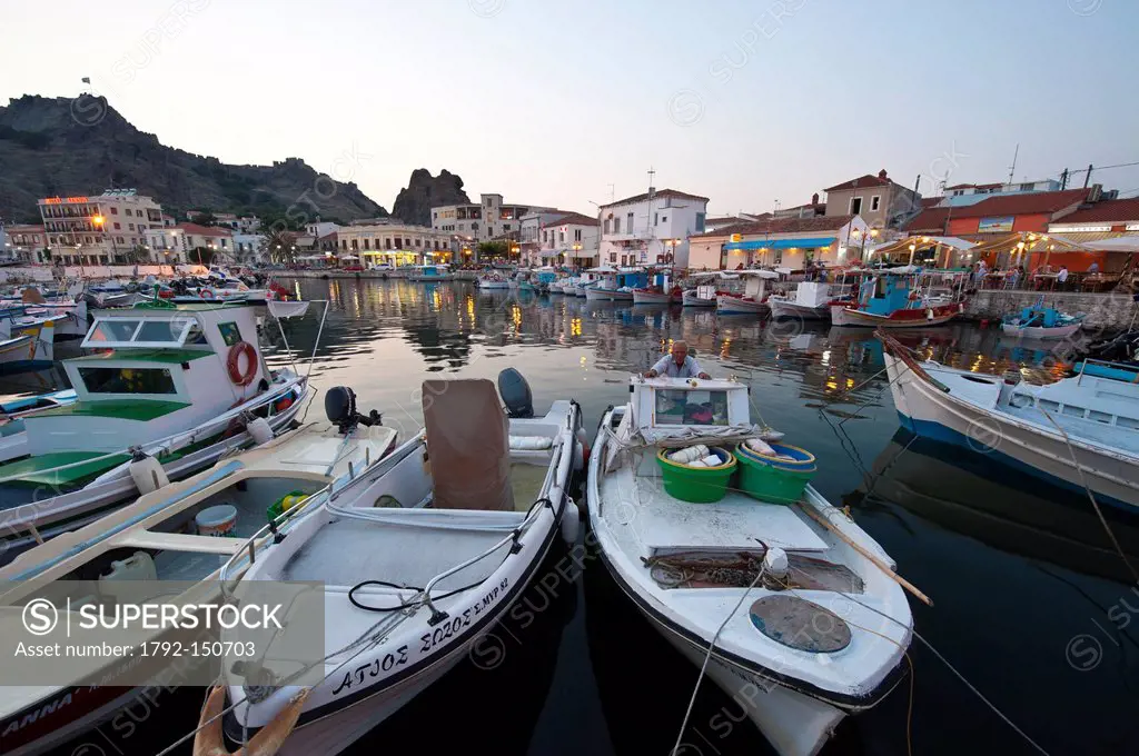 Greece, Lemnos Island, Myrina, capital town and main harbour of the island, dominated by its 12th century Byzantine kastro