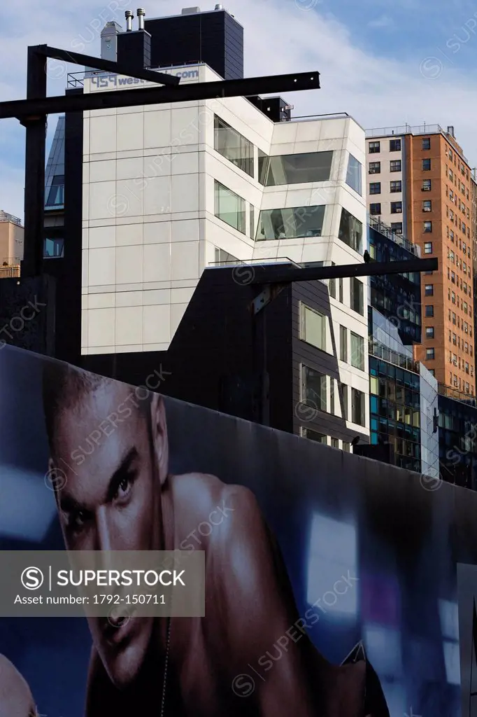 United States, New York City, Manhattan, Chelsea, Armani Advertising and modern buildings