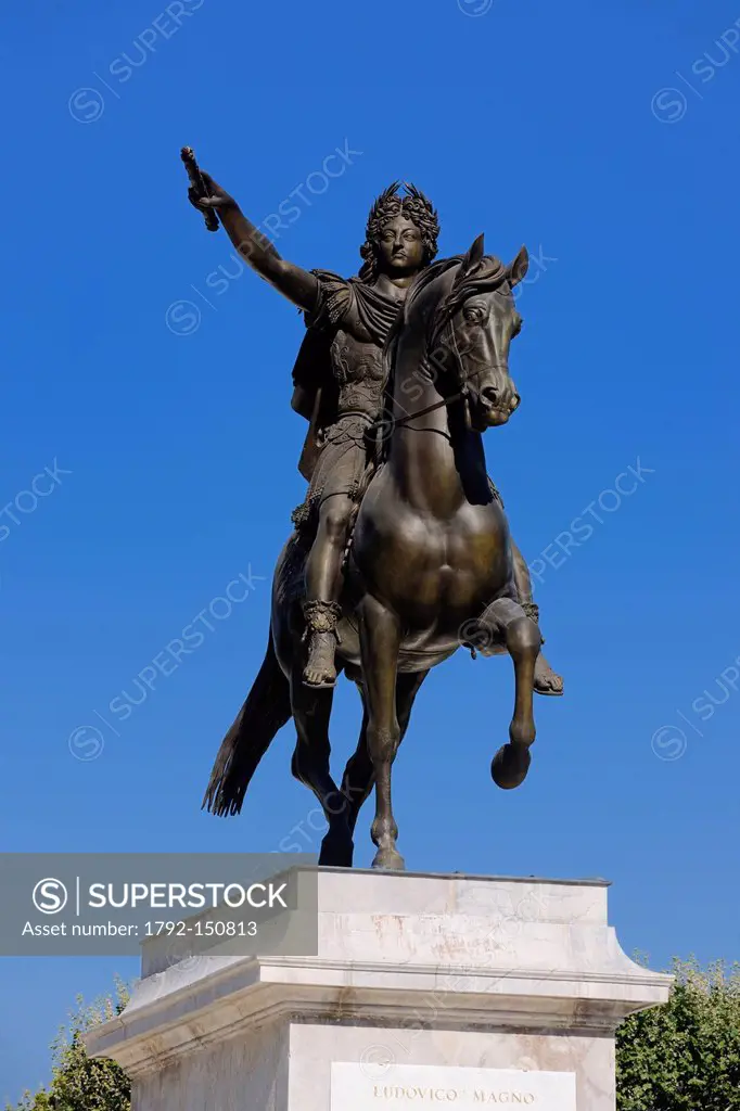 France, Herault, Montpellier, historical center, Place du Peyrou Peyrou Square, Louis XIV statue