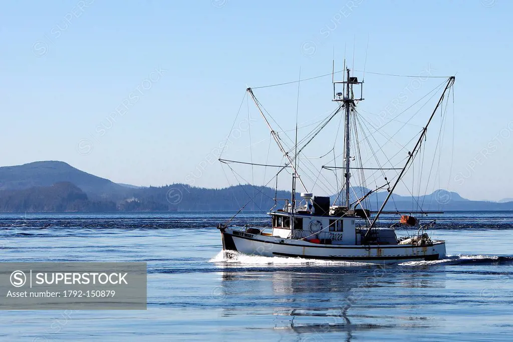 Canada, British Columbia, Salmon fishing boat in the Johnstone Strait