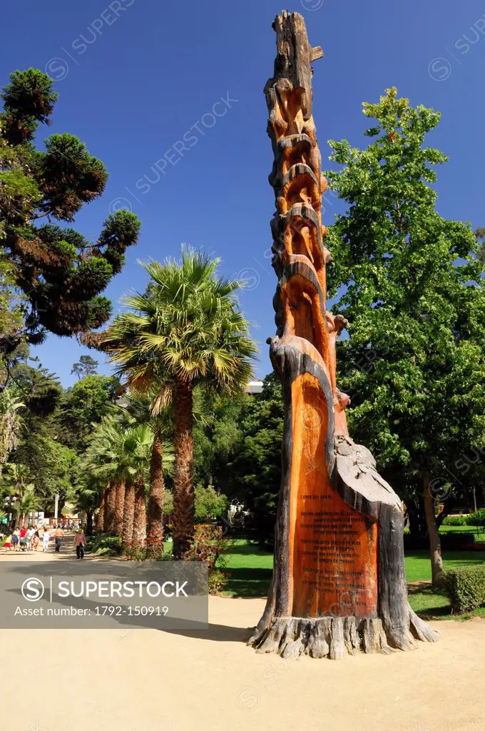Chile, Valparaiso region, Vina del Mar, dead tree trunk, symbolizing the song of the tree in the park Quinta Vergara in Vina del Mar