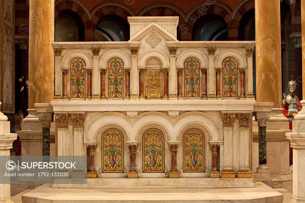 France, Bouches du Rhone, Marseille, 2nd arrondissement, Zone Euromediterranee, La Major Cathedral of the 19th century, altar under the ciborium