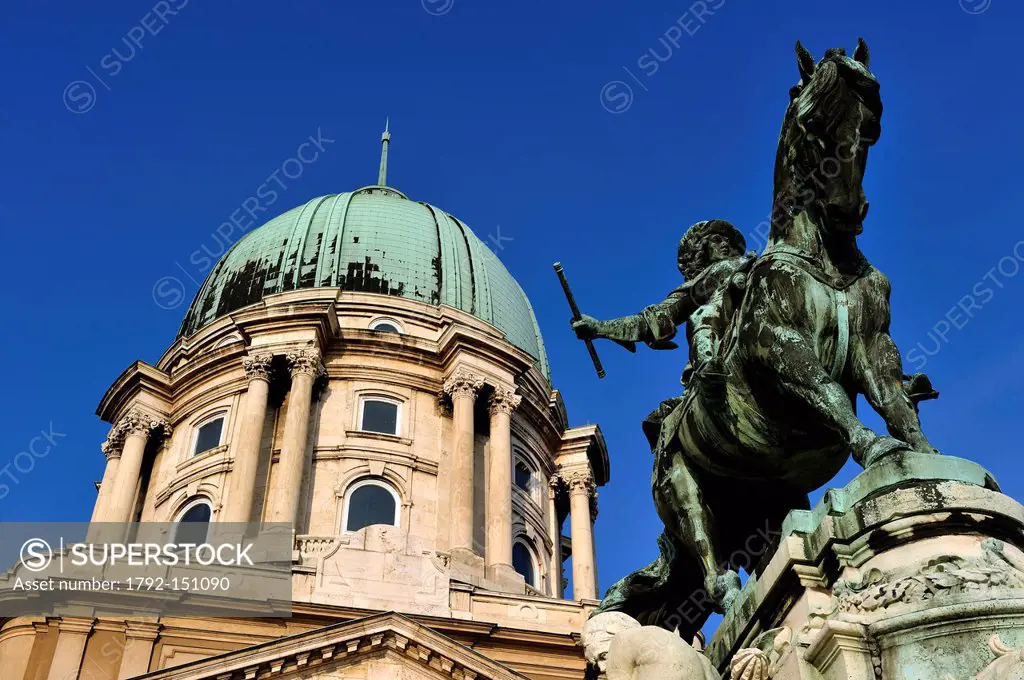 Hungary, Budapest, Buda, the Eugene of Savoy Statue in front of the Royal Palace on Castle Hill or Buda hill listed as World Heritage by UNESCO