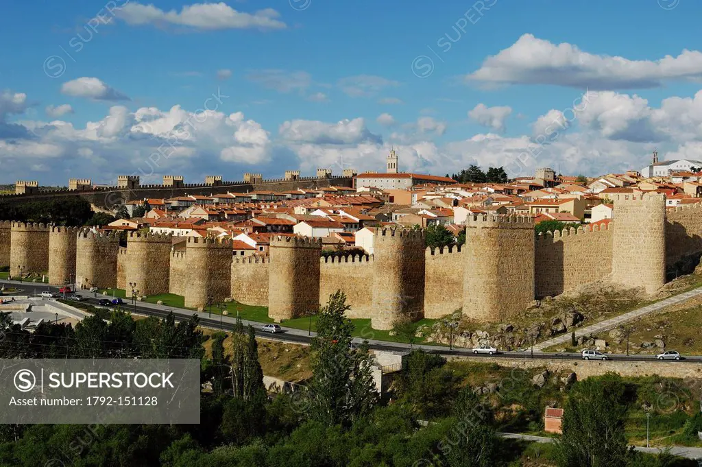 Spain, Castile and Leon, Avila, old city listed as World Heritage by UNESCO, medieval city walls dated 11th_14th centuries