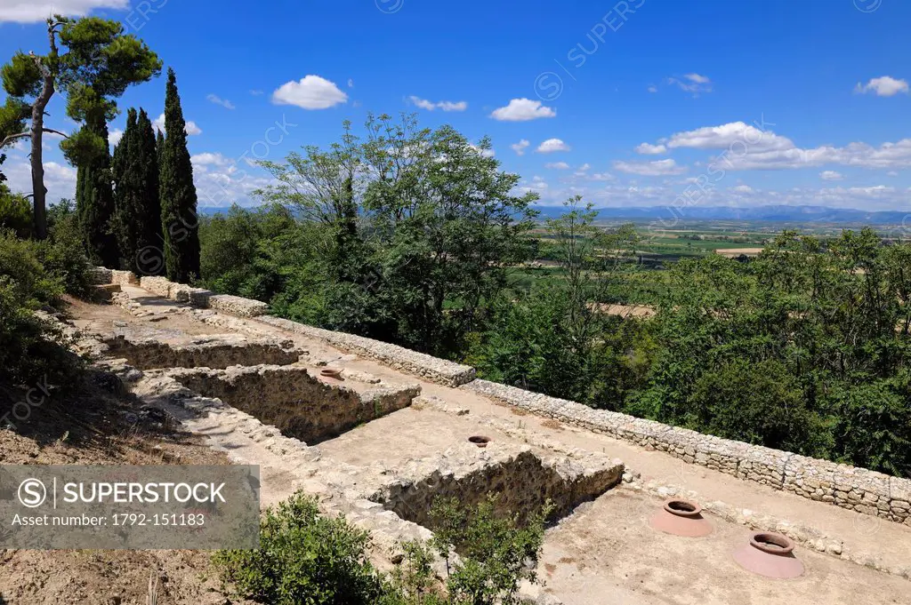 France, Herault, Nissan lez Enserune, the Oppidum d´Enserune is an ancient hill town between the sixth century BC and first century AD, silos that hav...