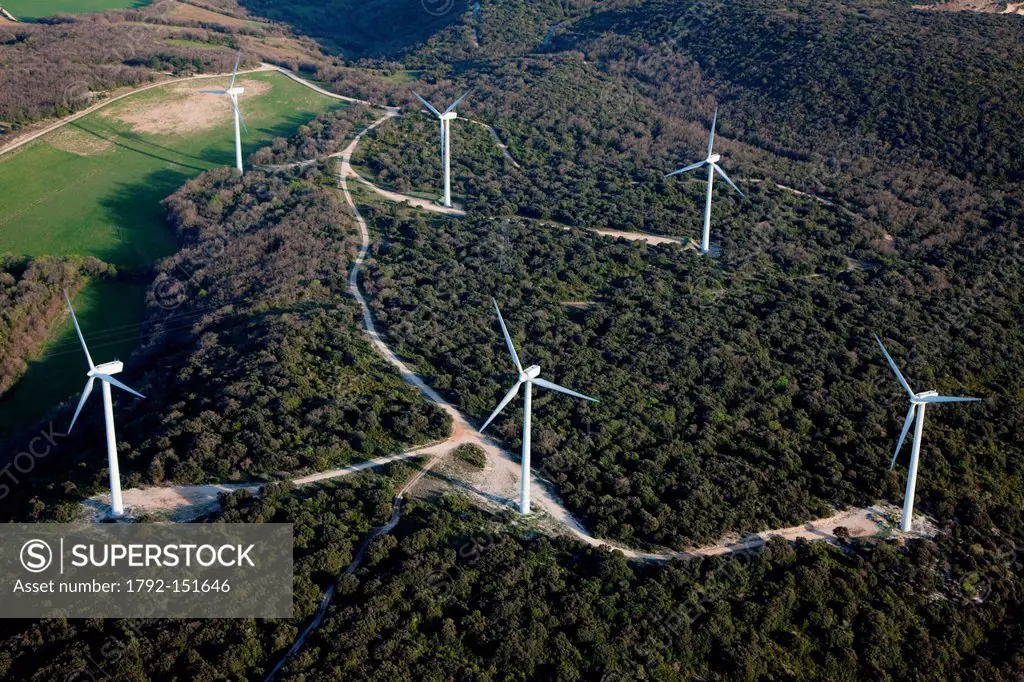 France, Drome, wind turbines near Bertholet aerial view