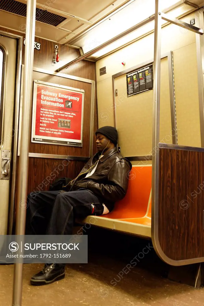 United States, New York City, Manhattan, afro American new yorker in the subway