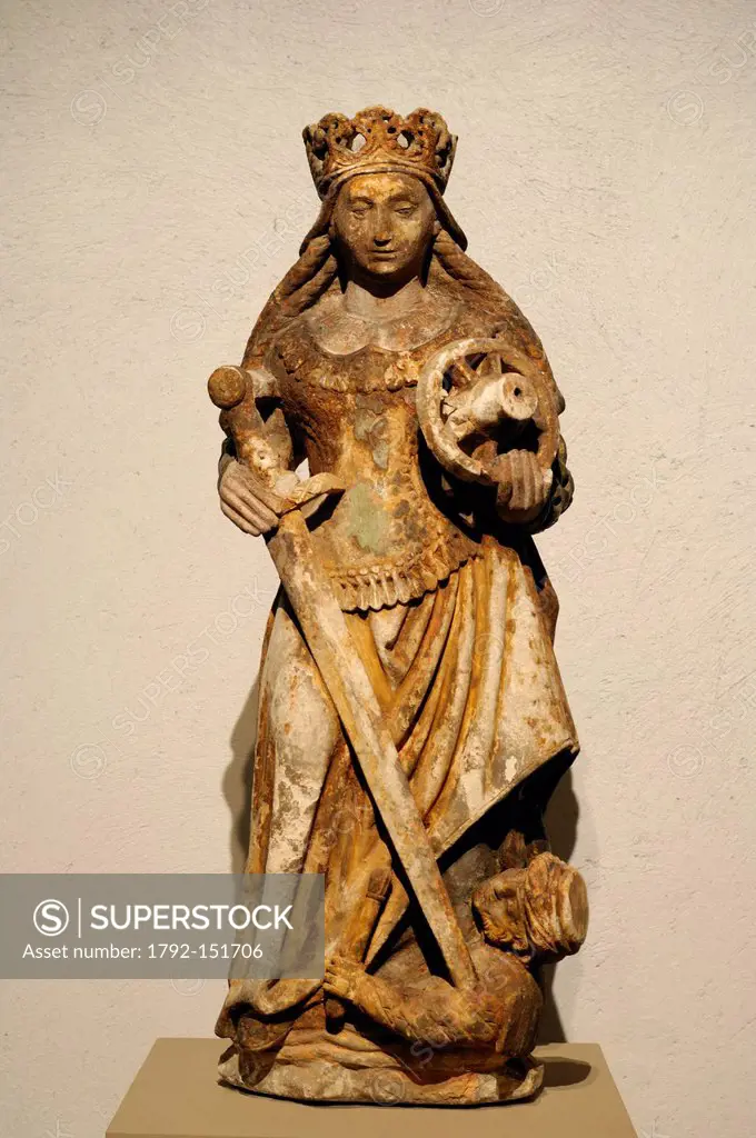 France, Nord, Lille, Fine Arts museum and palace, statue of St Catherine polychrome limestone