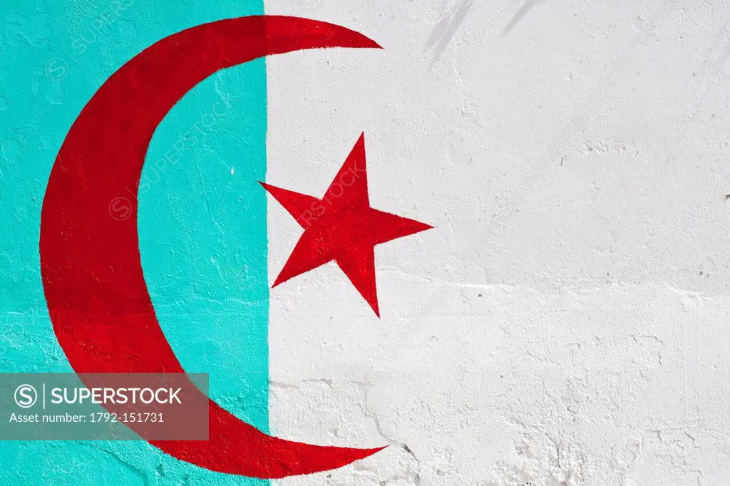 Algeria, Tipaza Wilaya, Cherchell, Tunisian flag on a mural in the old town
