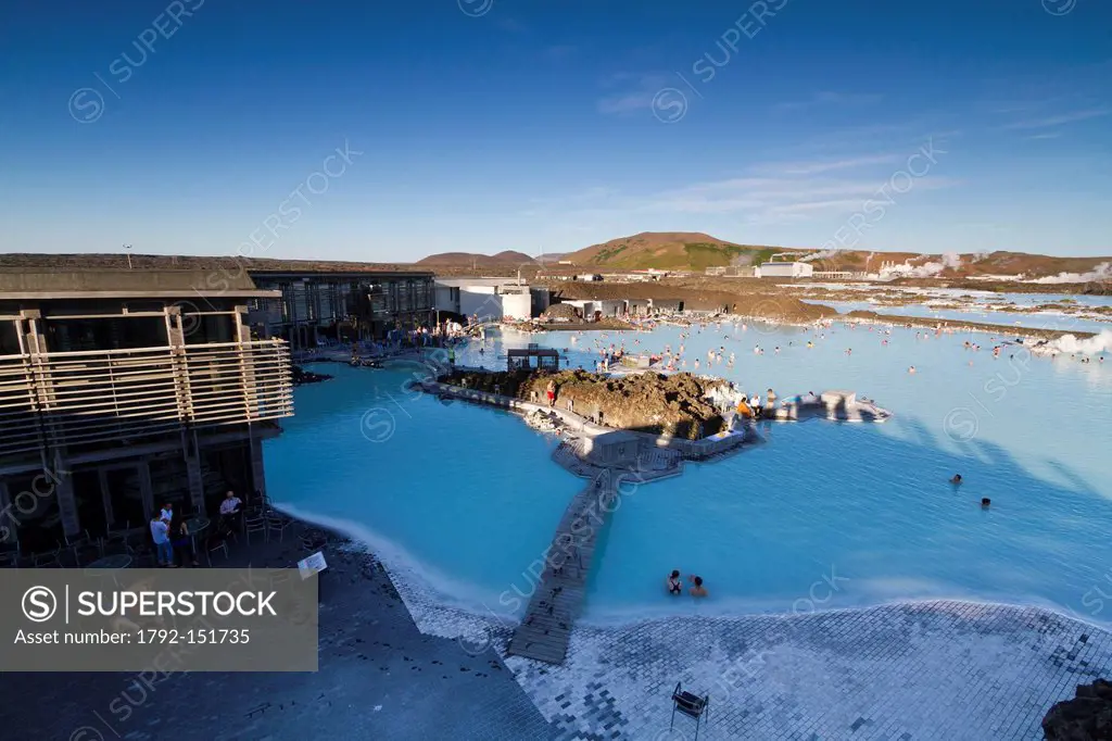Iceland, Sudurnes region, Reykjanes peninsula, Blue Lagoon hotel near a lagoon of warm water has 39 stemming from the natural geothermal activity and ...