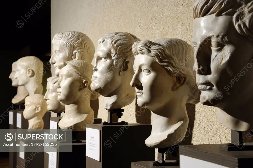 France, Herault, Beziers, Musee du Biterrois Museum of Beziers region,copy of Imperial Roman heads of Beziers