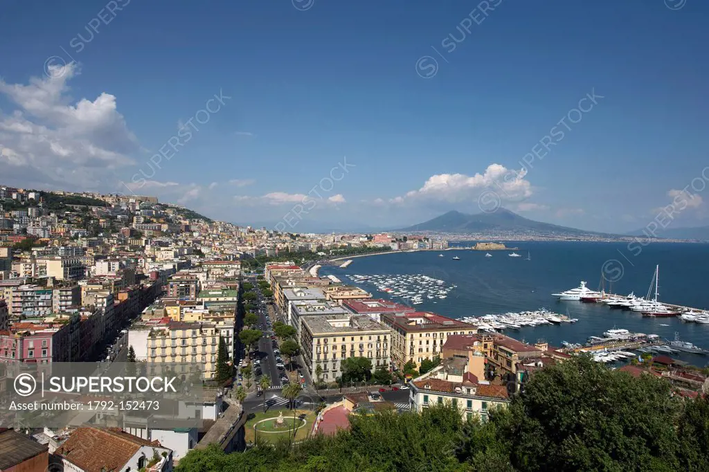 Italy, Campania, Naples, the port and the city at the foot of Vesuvius