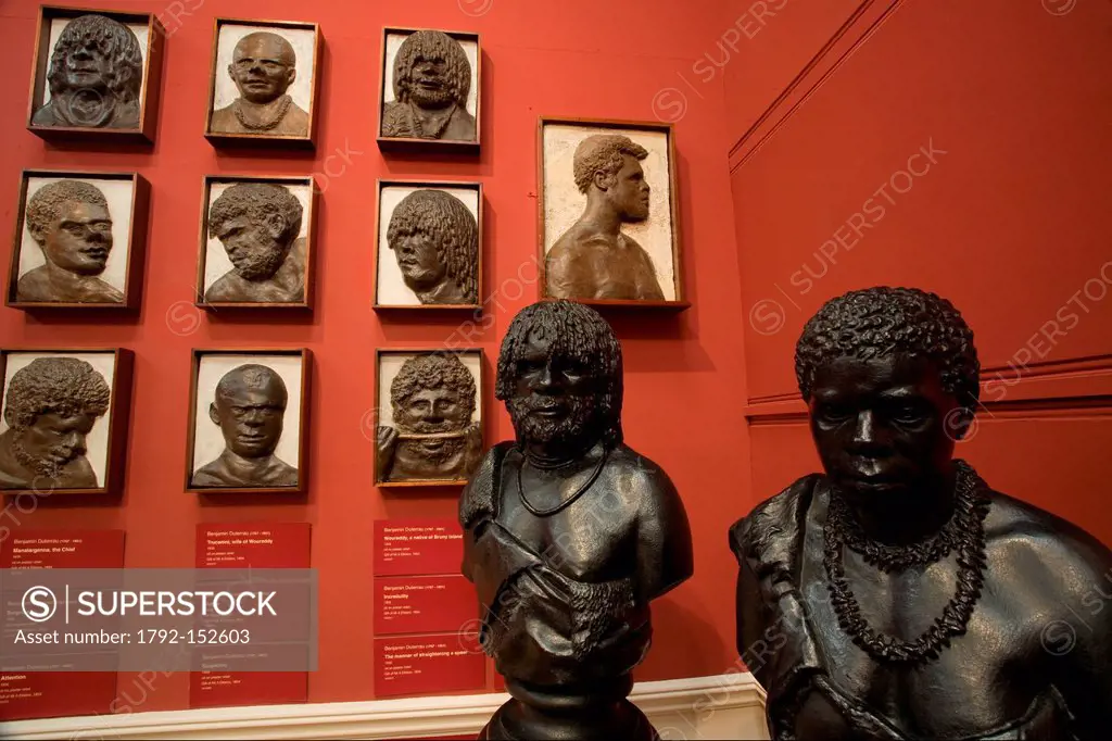 Australia, Tasmania, Hobart, Tasmanian Museum, statues depicting Aboriginal as seen by the settlers