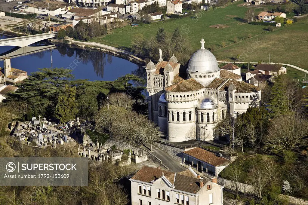 France, Lot et Garonne, Penne d´Agen, Our Lady of Peyragude Block Romano Byzantine aerial view