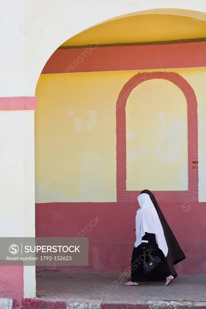 Algeria, Tipaza Wilaya, Cherchell, young ladies wearing a veil in the old town