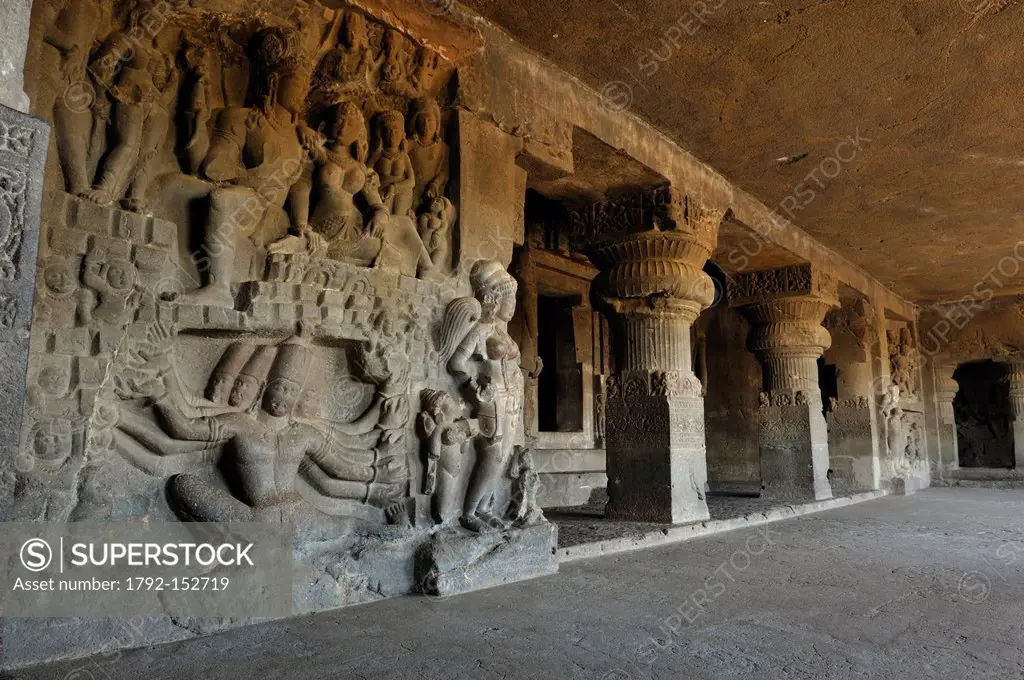 India, Maharastra state, Ellora, caves of Ellora listed as World Heritage by UNESCO, cave N21, VII century