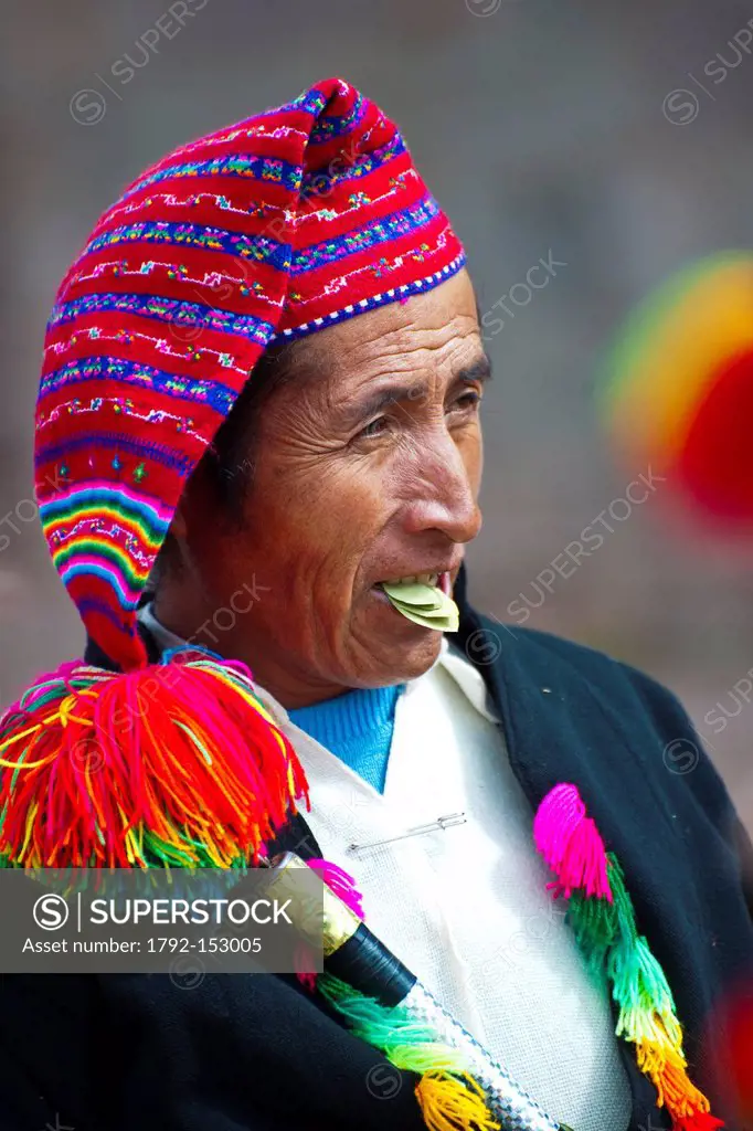 Peru, Puno province, Titicaca lake, Taquile island, away from the continent, the Quechua indians have kept a traditional way of life like wearing the ...