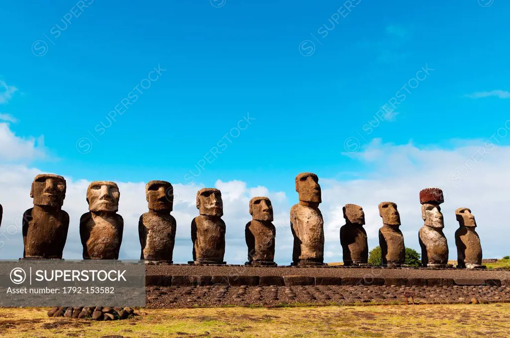 Chile, Easter Island Rapa Nui, site listed as World Heritage by UNESCO, Ahu Tongariki