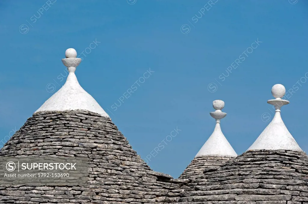Italy, Puglia, Alberobello, Trulli traditional dry stone houses listed as World Heritage by UNESCO