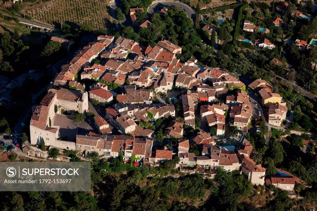 France, Var, Le Castellet perched village aerial view