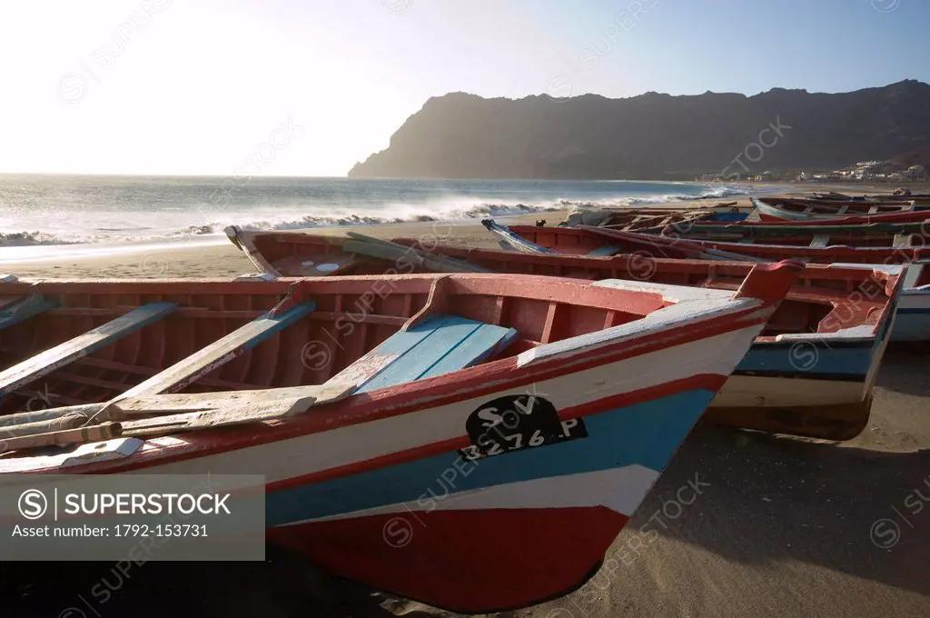 Cape Verde, Sao Vicente island, Sao Pedro, fishing boats on the beach