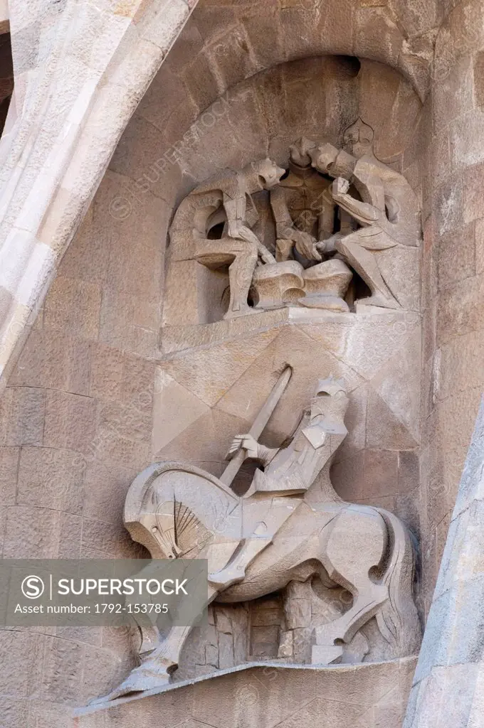 Spain, Catalonia, Barcelona, Eixample District, Sagrada Familia by architect Antoni Gaudi, listed as World Heritage by UNESCO, the centurion Longinus ...