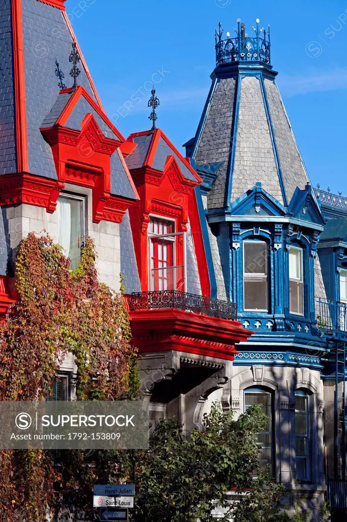 Canada, Quebec Province, Montreal, Plateau Mont Royal District, Saint Louis Square, Victorian facades