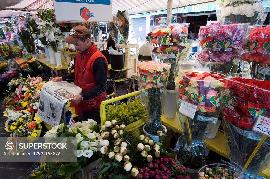 France, French Riviera, Nice, Cours Saleya, flower market