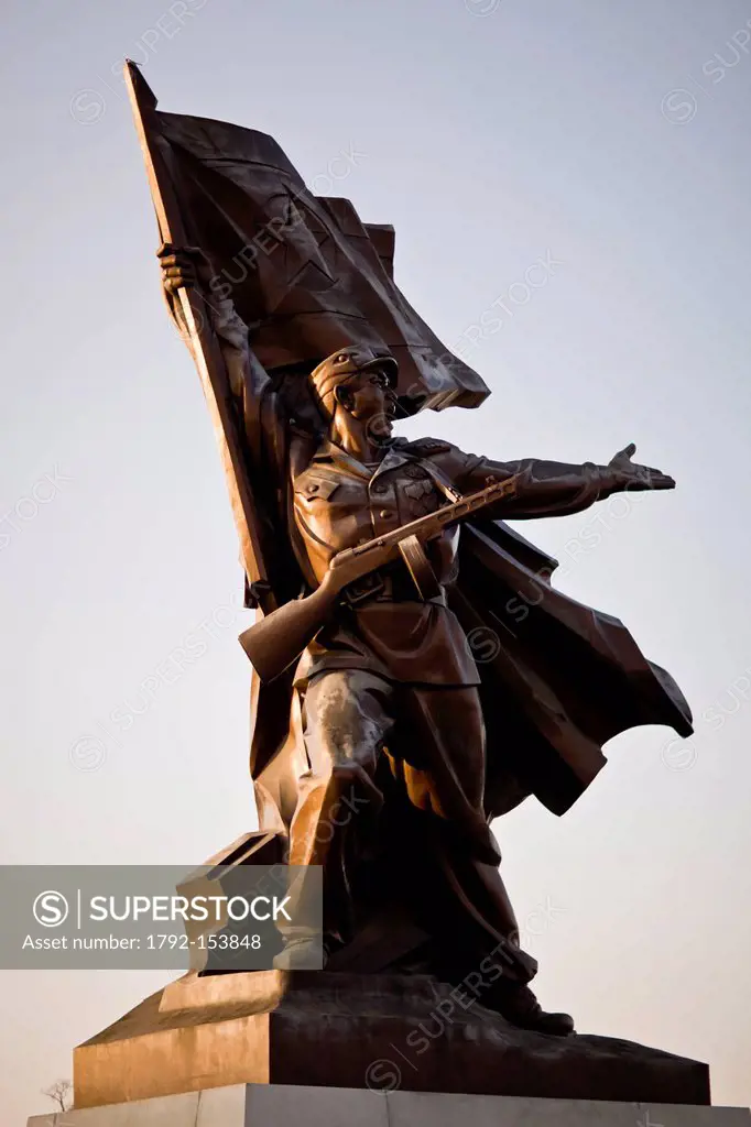 North Korea, Pyongyang, monument to the Victorious Fatherland Liberation war, statue illustratating the war for independance