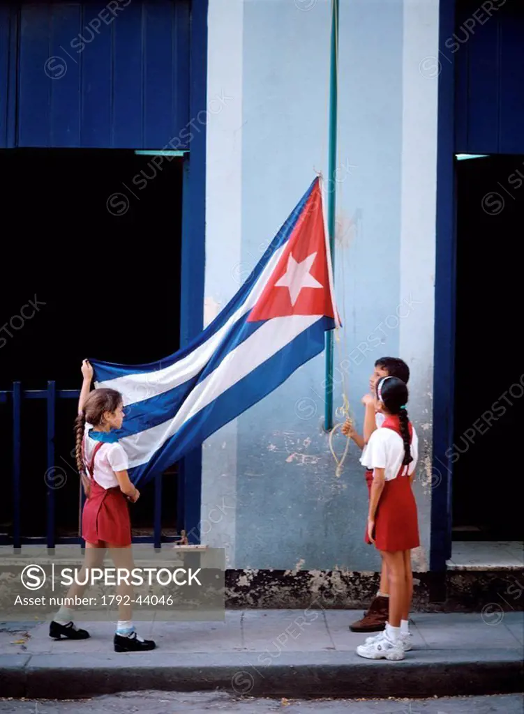 Cuba, Havana, the flag ceremony performed by children at school