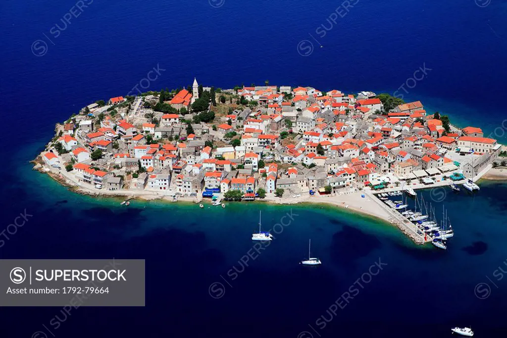 Croatia, Dalmatia, Dalmatian coast, Primosten city aerial view
