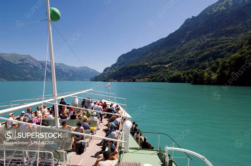 Switzerland, Canton of Bern, Bernese Oberland, Interlaken, cruise ship on Lake Brienz Brienzer See