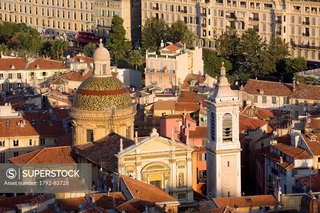 France, Alpes Maritimes, Nice, Sainte Reparate Cathedral and Old Town roofs