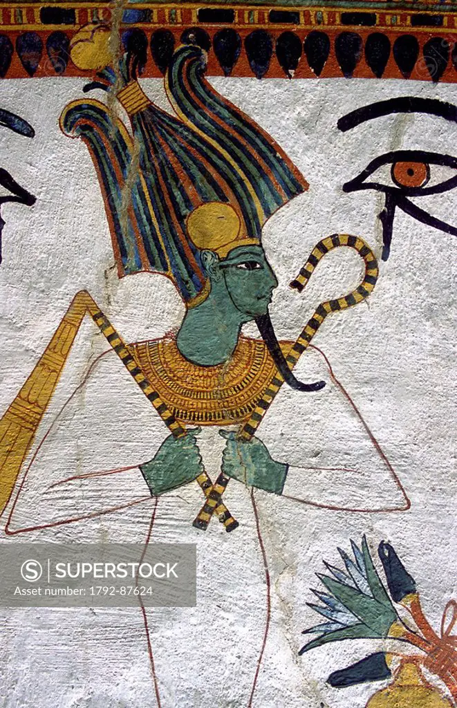 Egypt, Nile Valley, Thebes Necropolis, Valley of the Artists, Deir El_Medina, painting with Osiris in Senedjem´s tomb