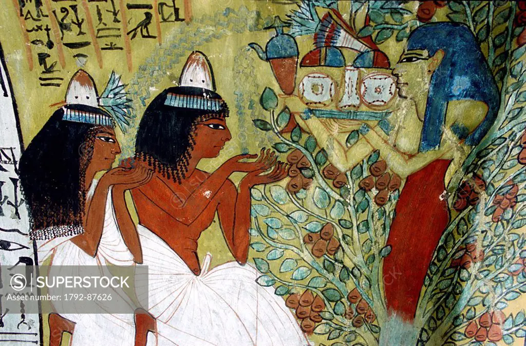 Egypt, Nile Valley, Thebes Necropolis, Valley of the Artists, Deir El_Medina, painting in Senedjem´s tomb