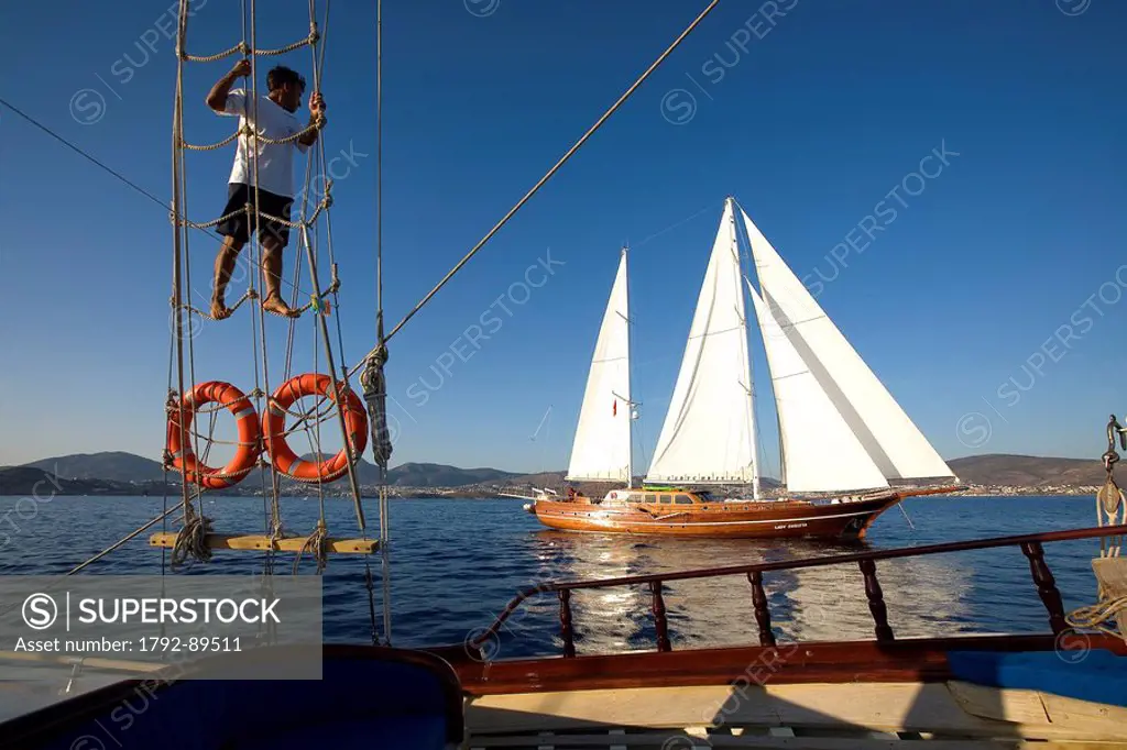 Turkey, Aegean coast, Lady Christa Gulet traditional Turkish sailing boat