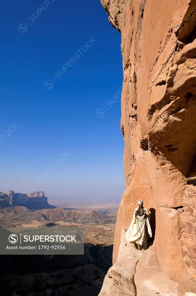 Ethiopia, Tigray area, churches Gheralta group, the priest of the church perched of Abuna Yemata Guh