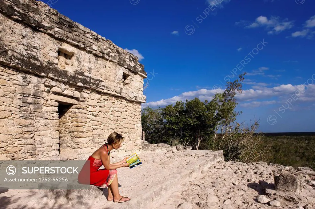 Mexico, Quintana Roo State, Riviera Maya, the Mayan site of Coba, top of Nohoch Mul Temple means in Mayan the Great Massif, is a 42m pyramid
