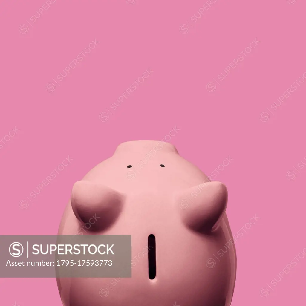 Piggy bank on pink background