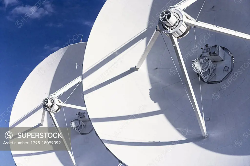 United States, New Mexico, Socorro, Close-up of radio telescopes at Karl G. Jansky Very Large Array