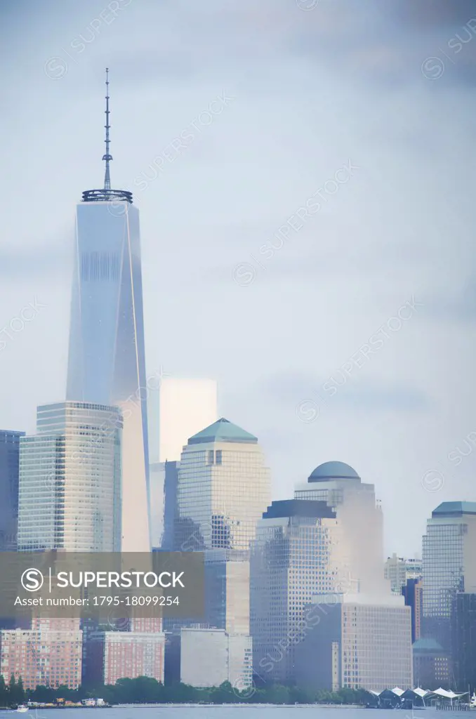 United States, New Jersey, Hoboken, Downtown skyscrapers with One World Trade Center