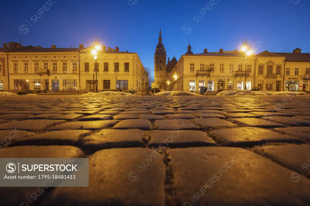 Poland, Lesser Poland, Nowy Sacz, Cobblestone on town square