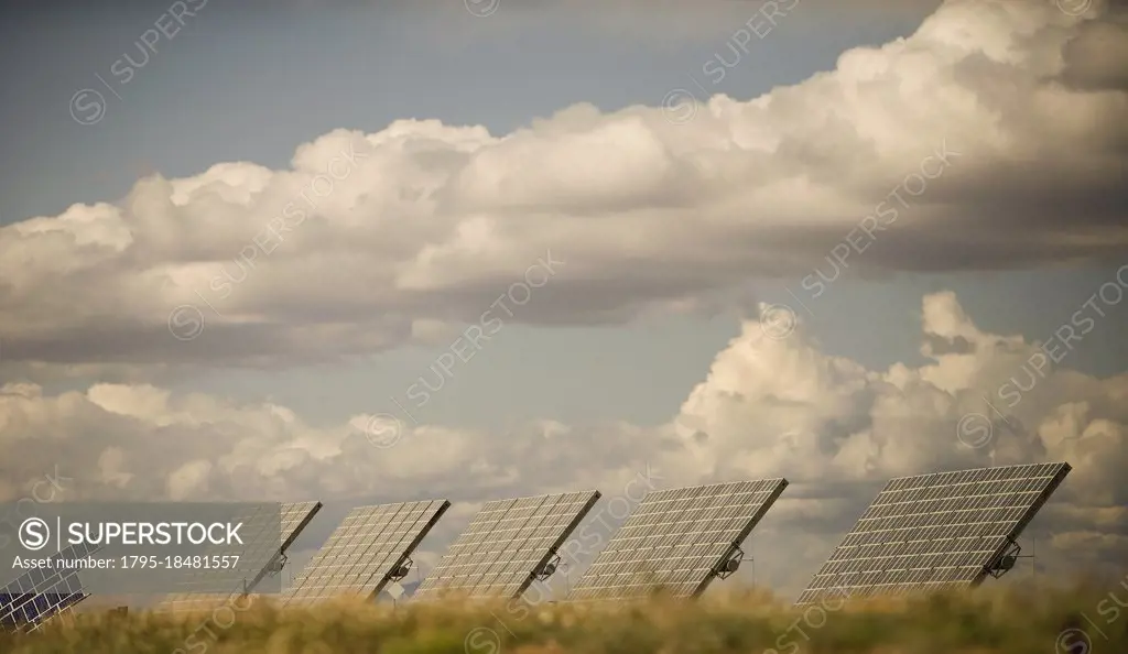 Solar panels at solar energy power plant
