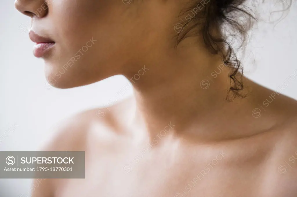 Close up of Mixed Race woman with bare shoulders