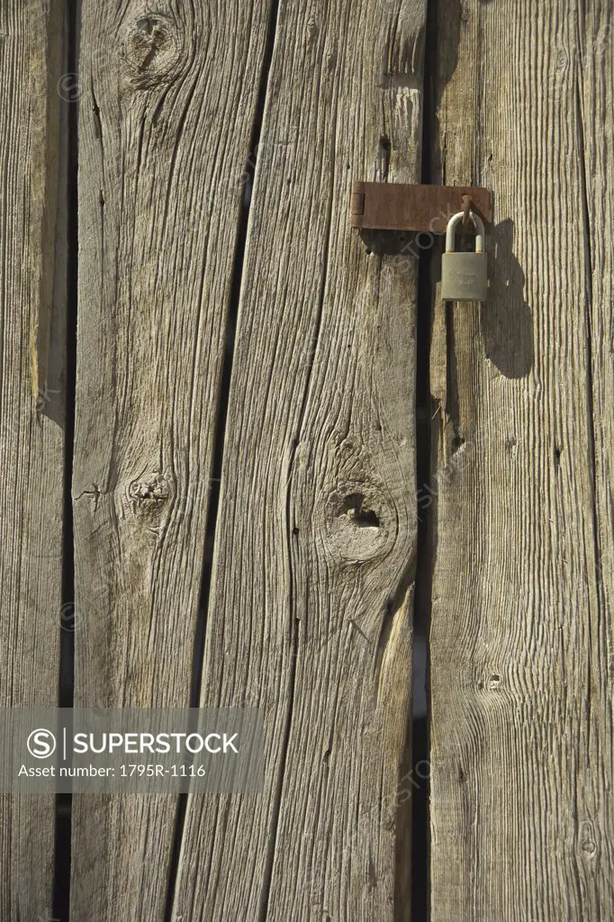Padlock on a barn door