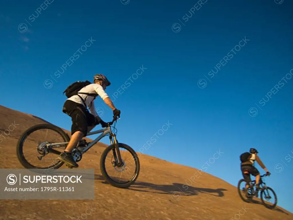 People riding mountain bikes