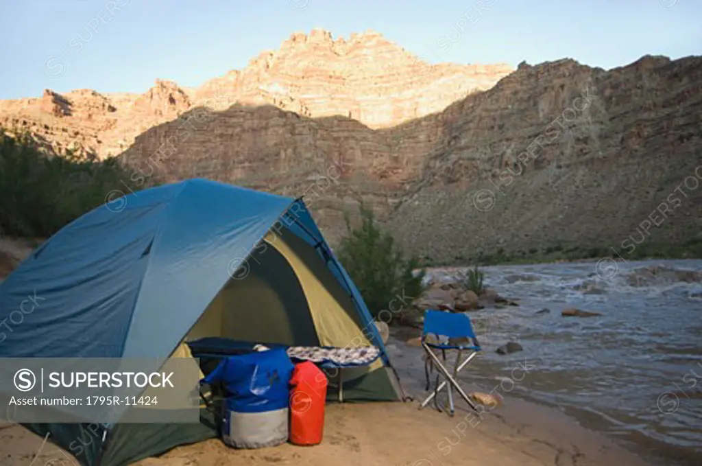 Campsite next to river, Colorado River, Moab, Utah, United States