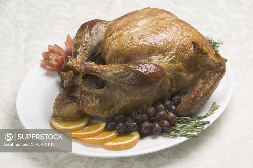 A roast turkey ready for eating