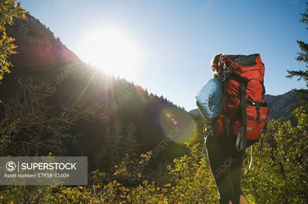 Rear view of female hiker, Utah, United States